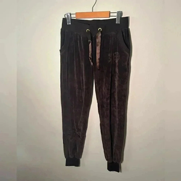 Philipp Plein brown velour rhinestone Y2K Sweatpants  XL - Picture 8 of 9